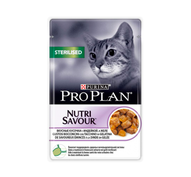 ПРО ПЛАН Влажный корм Purina Pro Plan для стерилизованных кошек и кастрированных котов, индейка, пауч, 85 г